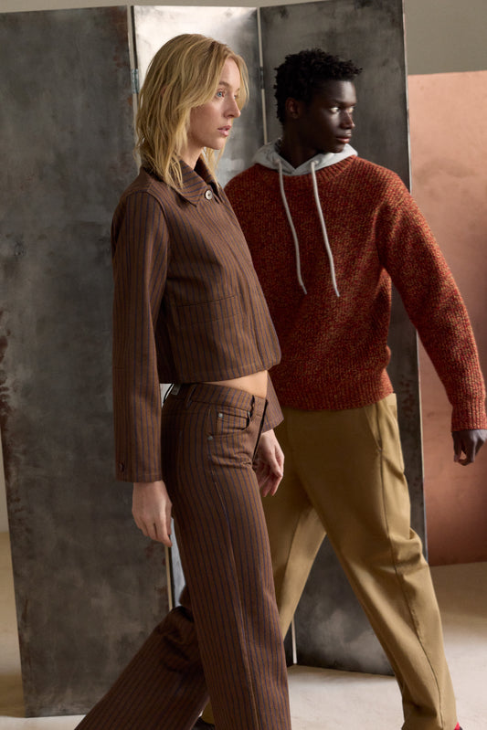 Chaqueta rayas tinte natural marrón Astrid
