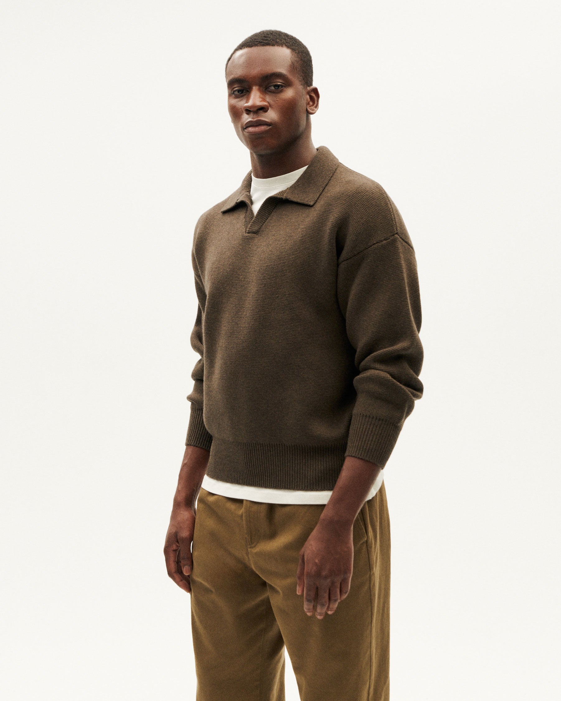 Khaki sustainable Aritz wool sweater for men | Thinking Mu