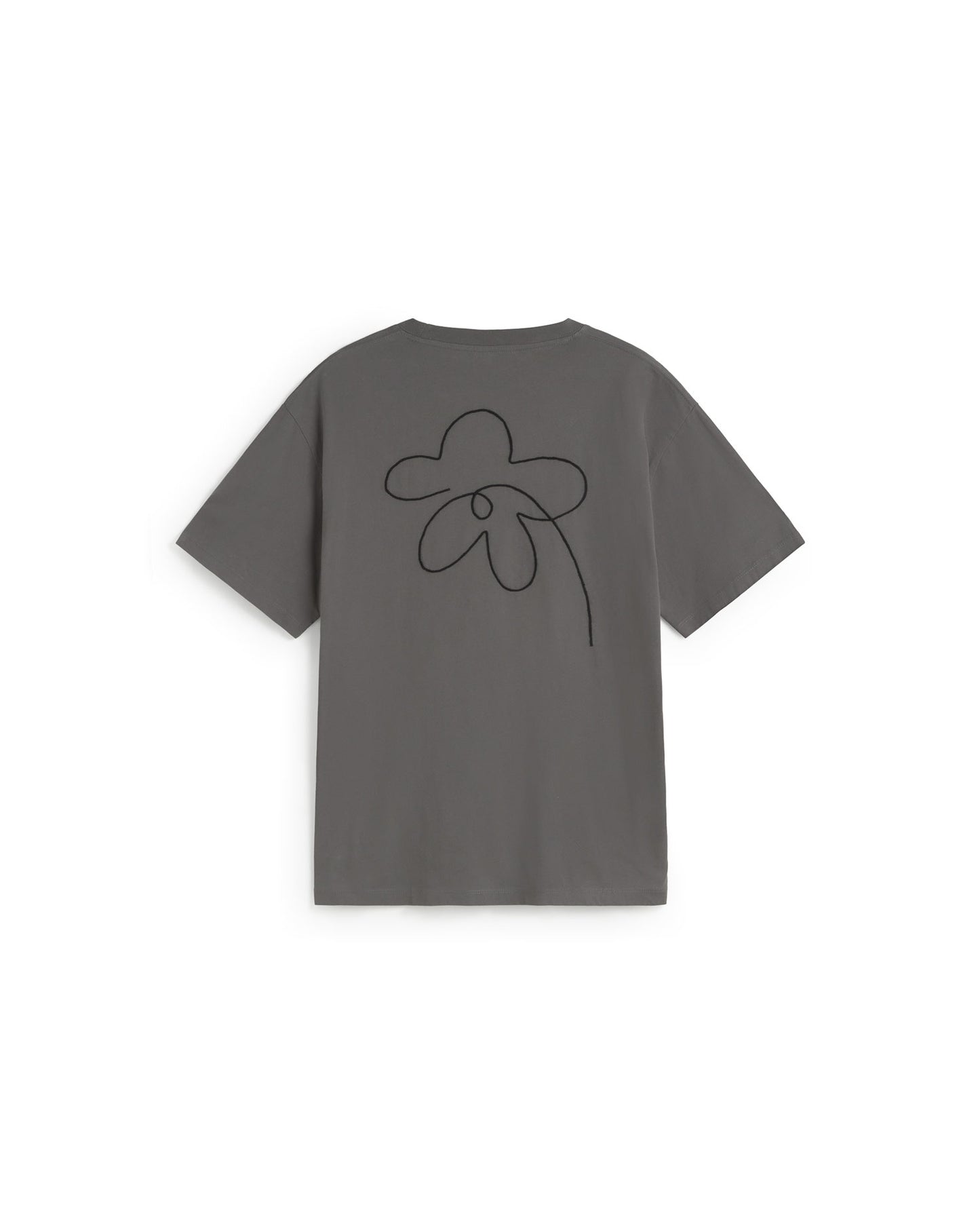 Camiseta gris bordada a mano flower Aaron sostenible silueta - 3