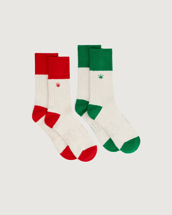 Pack of green and red Hemp Peu socks