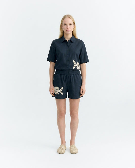 Bluse gepatcht handgestickter Fisch Ane