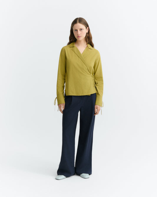 Blusa cruzada seersucker verde Lenie sostenible - 1