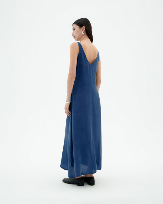 Vestido azul cupro Sade sostenible-2