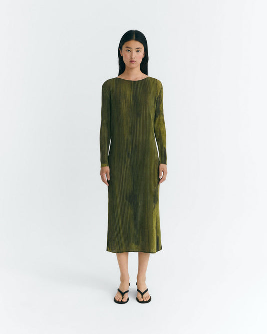 Vestido midi plisado verde Myrtle sostenible - 1