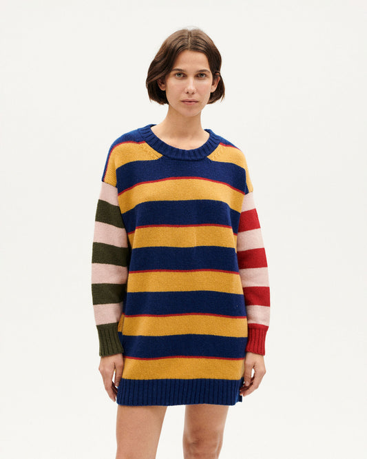 Robe courte oversize en laine à rayures Otilia