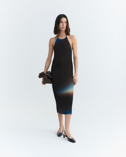 Vestido midi plisado marrón glass Miriam sostenible - 1