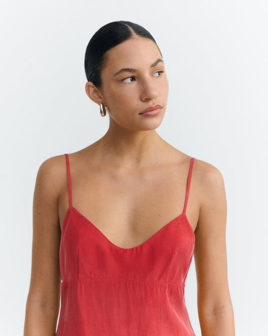 Vestido largo rojo cupro Dina sostenible - 2