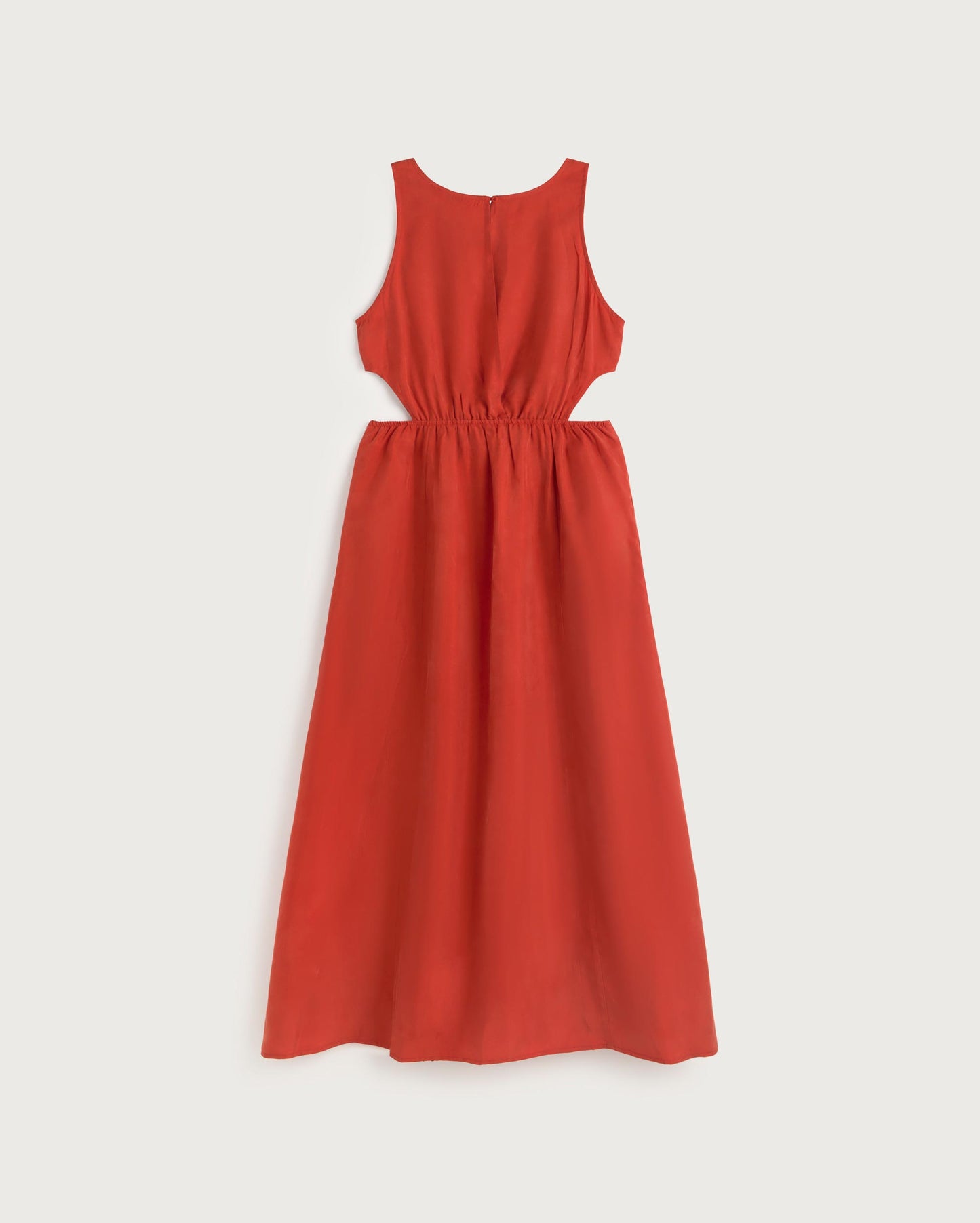 Vestido midi rojo cupro Kin sostenible silueta - 3