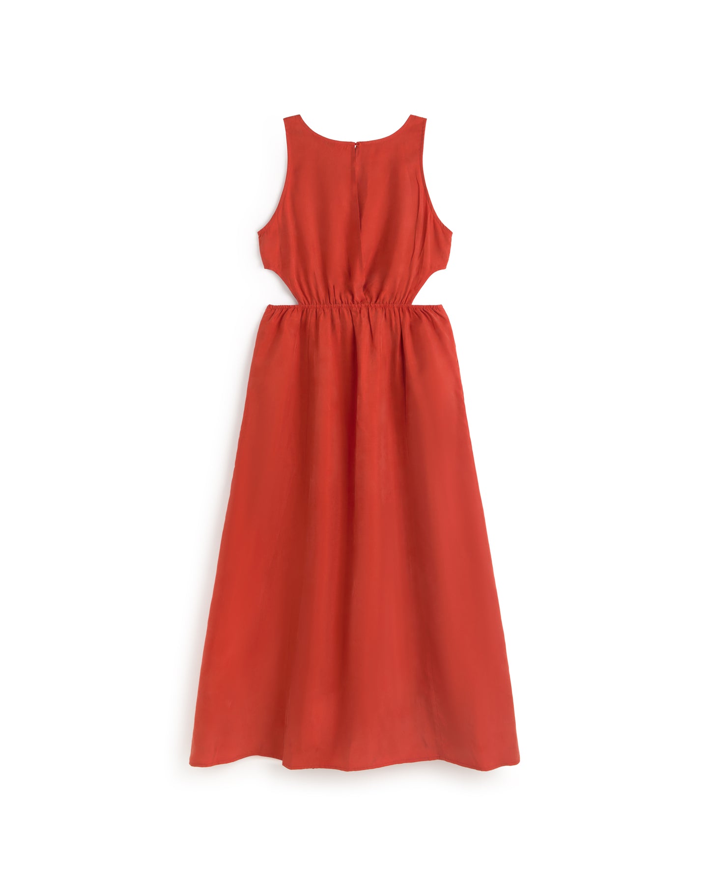 Vestido midi rojo cupro Kin sostenible silueta - 3