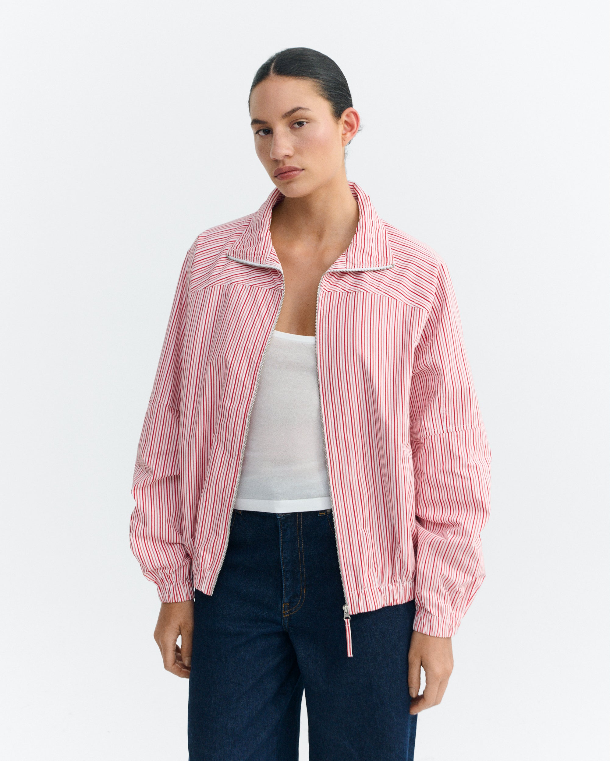 Women's Pink and Red Striped Bomber Jacket Monica | Thinking Mu