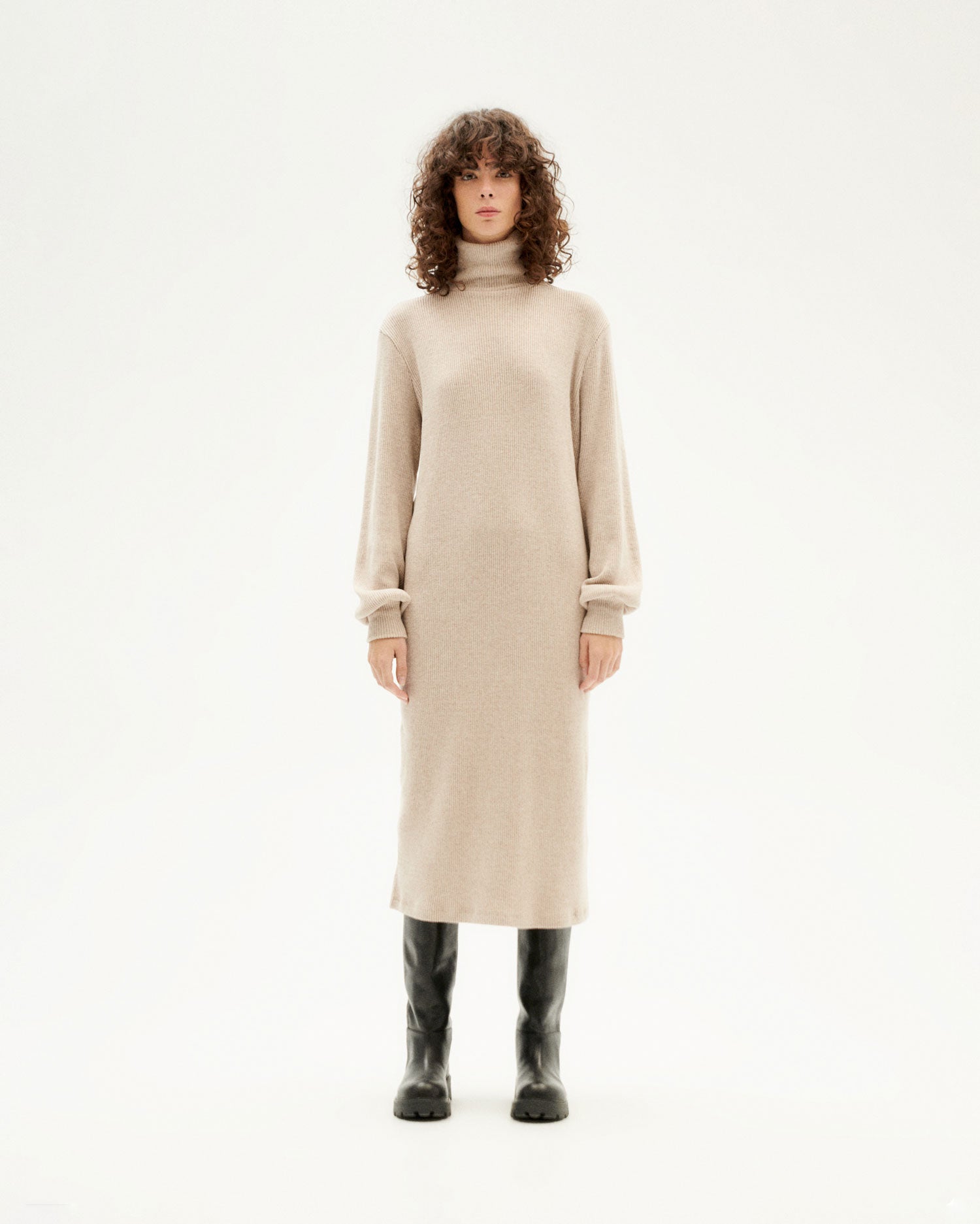 Camel knitted dress Amaia organic cotton woman | Thinking MU | Sweatkleider