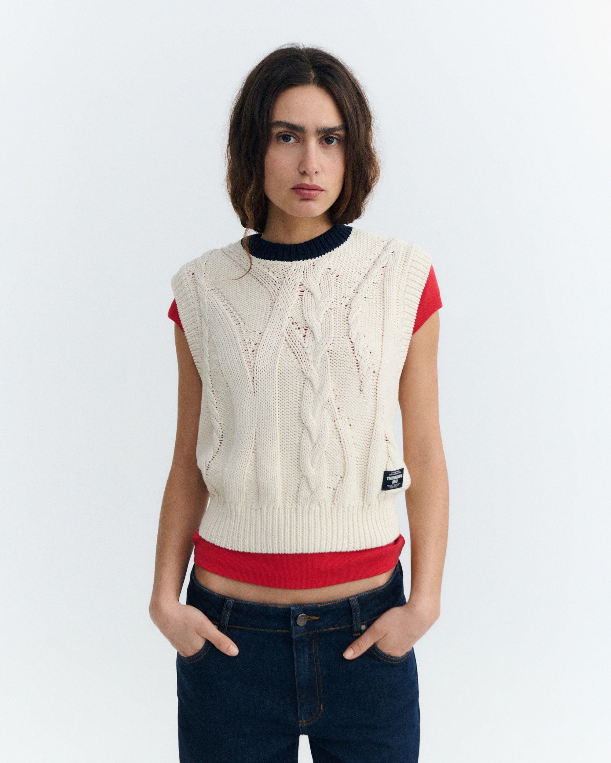 Women's Ecru Knitted Vest Aria | Thinking Mu