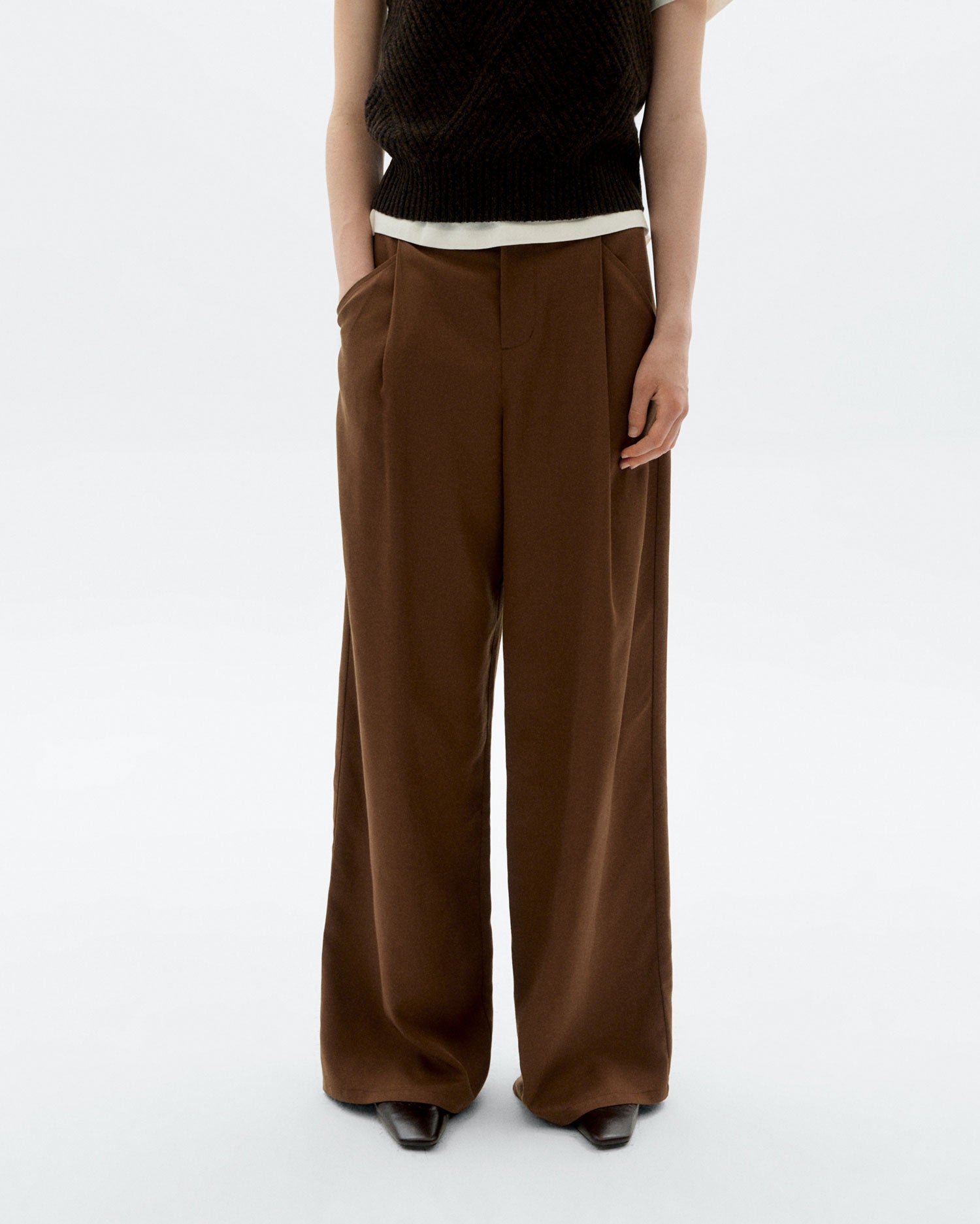 Women's Wide Leg Brown Molly Clamp Pants | Thinking Mu