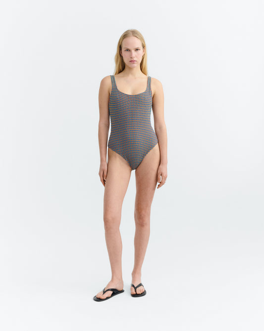 Bañador seersucker naranja y azul Amalfi sostenible - 2