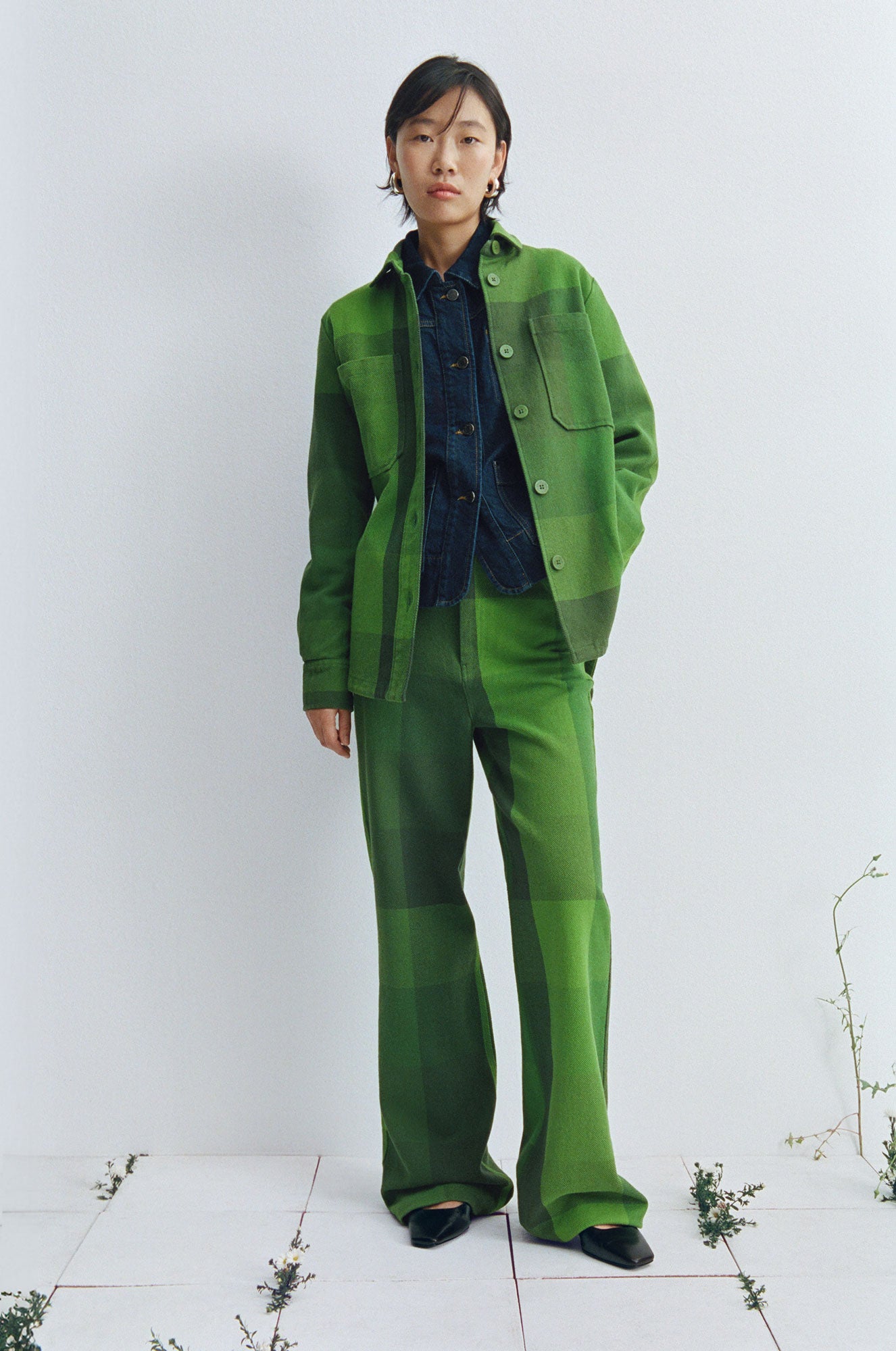 Green central blanket Coral pants