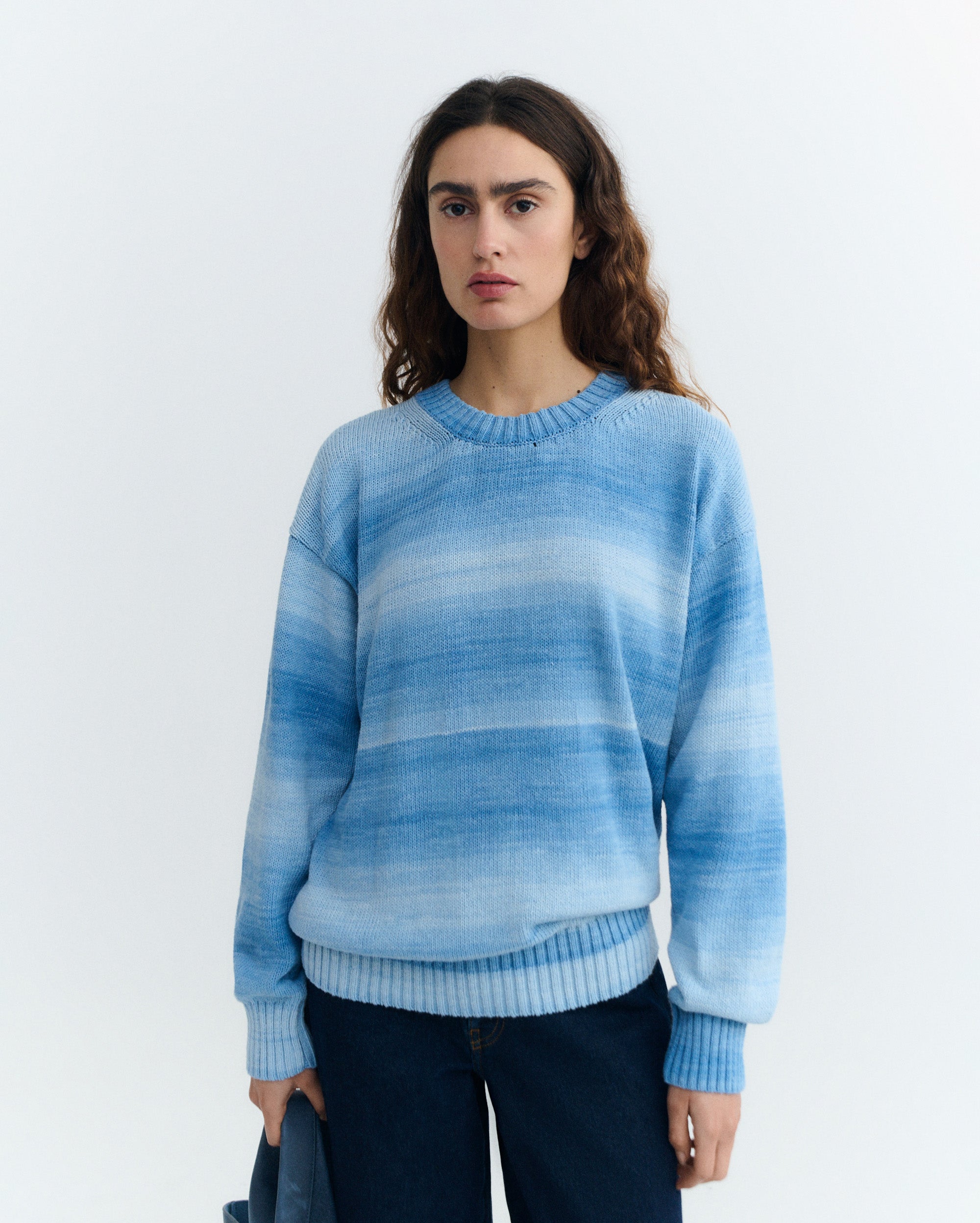 Stacked Sweater Blue ブルー　青色 Men's Oversize Sweater Blue Striped Cosmo | Thinking Mu