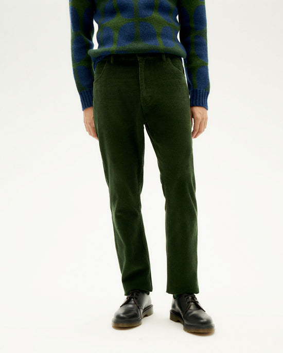 Pantalón verde pana 5 pockets sostenible-1
