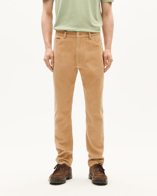 Pantalón beige pana 5 pockets sostenible-1