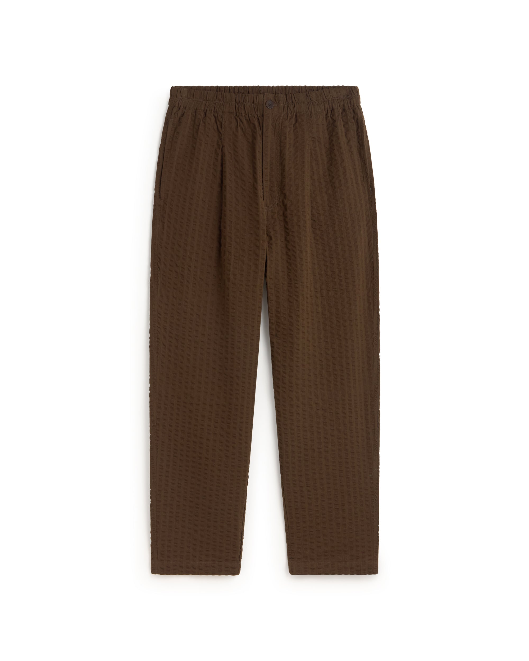 Pantalón loose seersucker marrón Luc sostenible silueta - 1