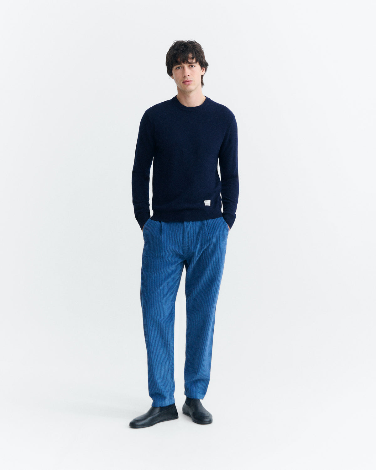 Pantalón relaxed pinza pana azul Wotan sostenible - 1