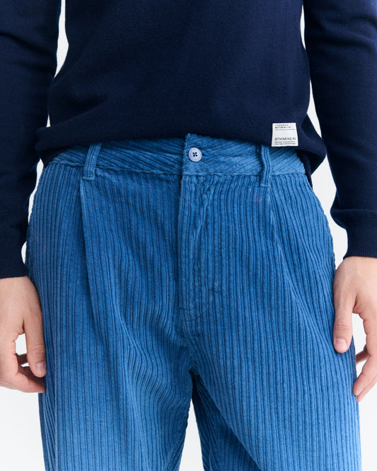 Pantalón relaxed pinza pana azul Wotan sostenible - 3