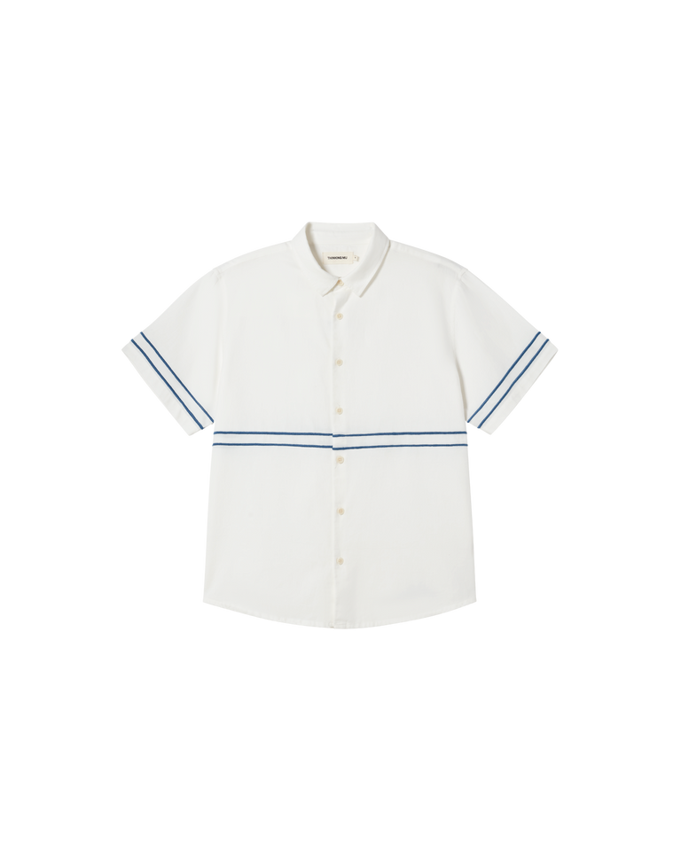 Camisa blanca bordado azul Tom sostenible -siluetax