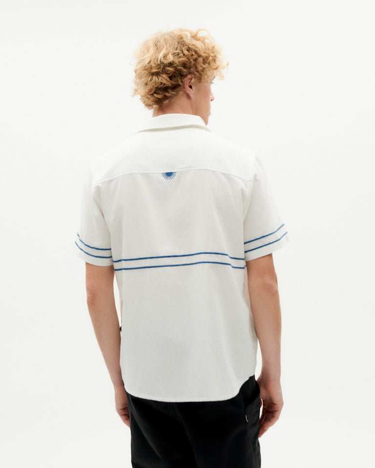 Camisa blanca bordado azul Tom sostenible -5