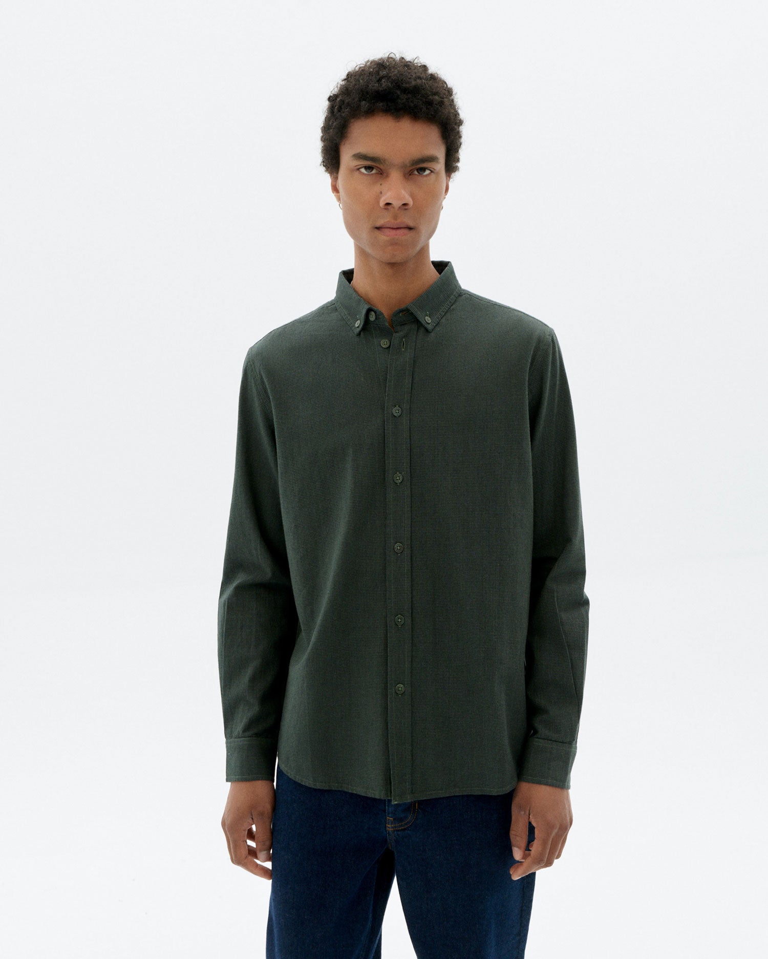 Camisa verde oscuro microchecks Ant sostenible - 1