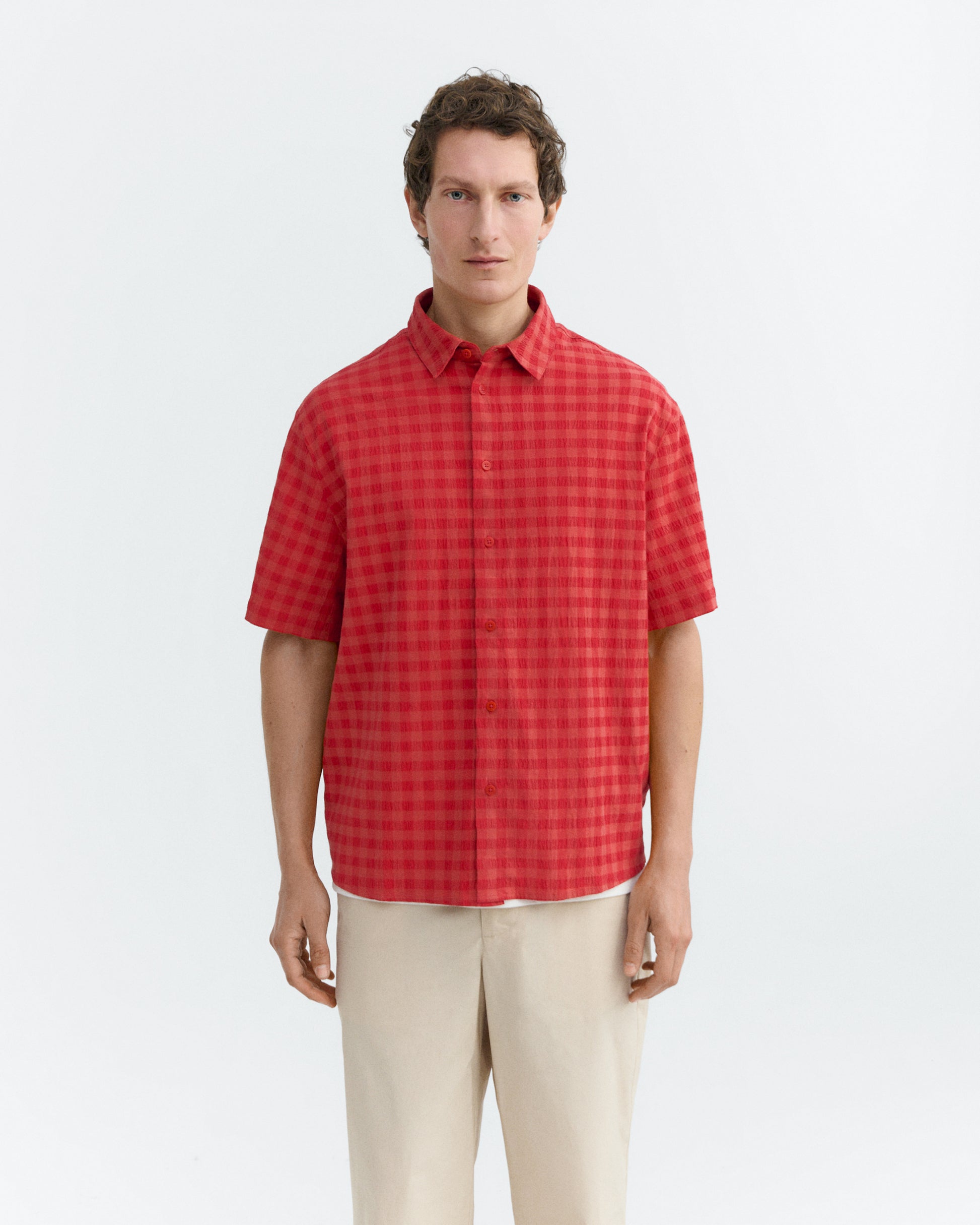 Camisa seersucker roja Paddy sostenible - 2