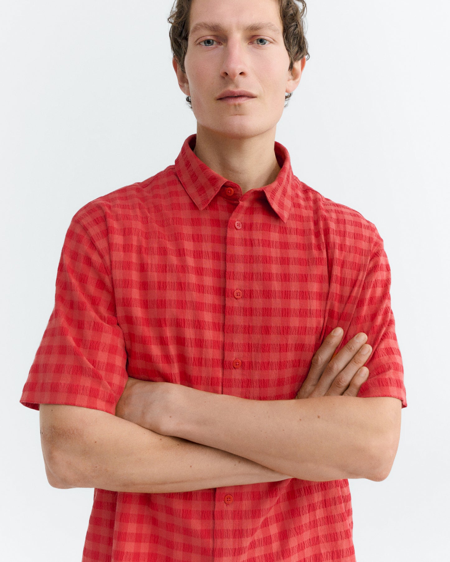 Camisa seersucker roja Paddy sostenible - 3