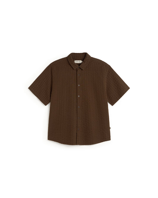 Camisa seersucker marrón Tom sostenible silueta - 1
