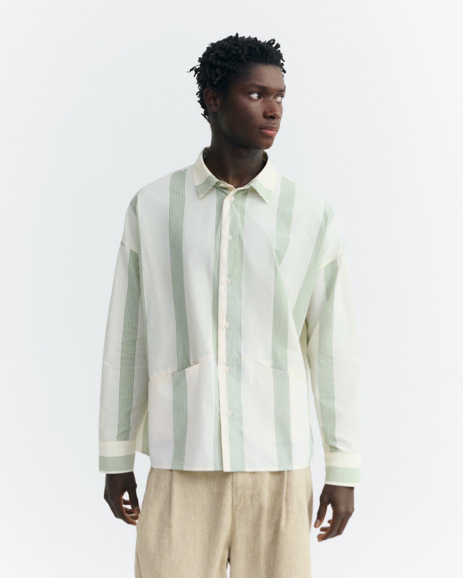 Camisa popelin rayas verde Jim sostenible - 2