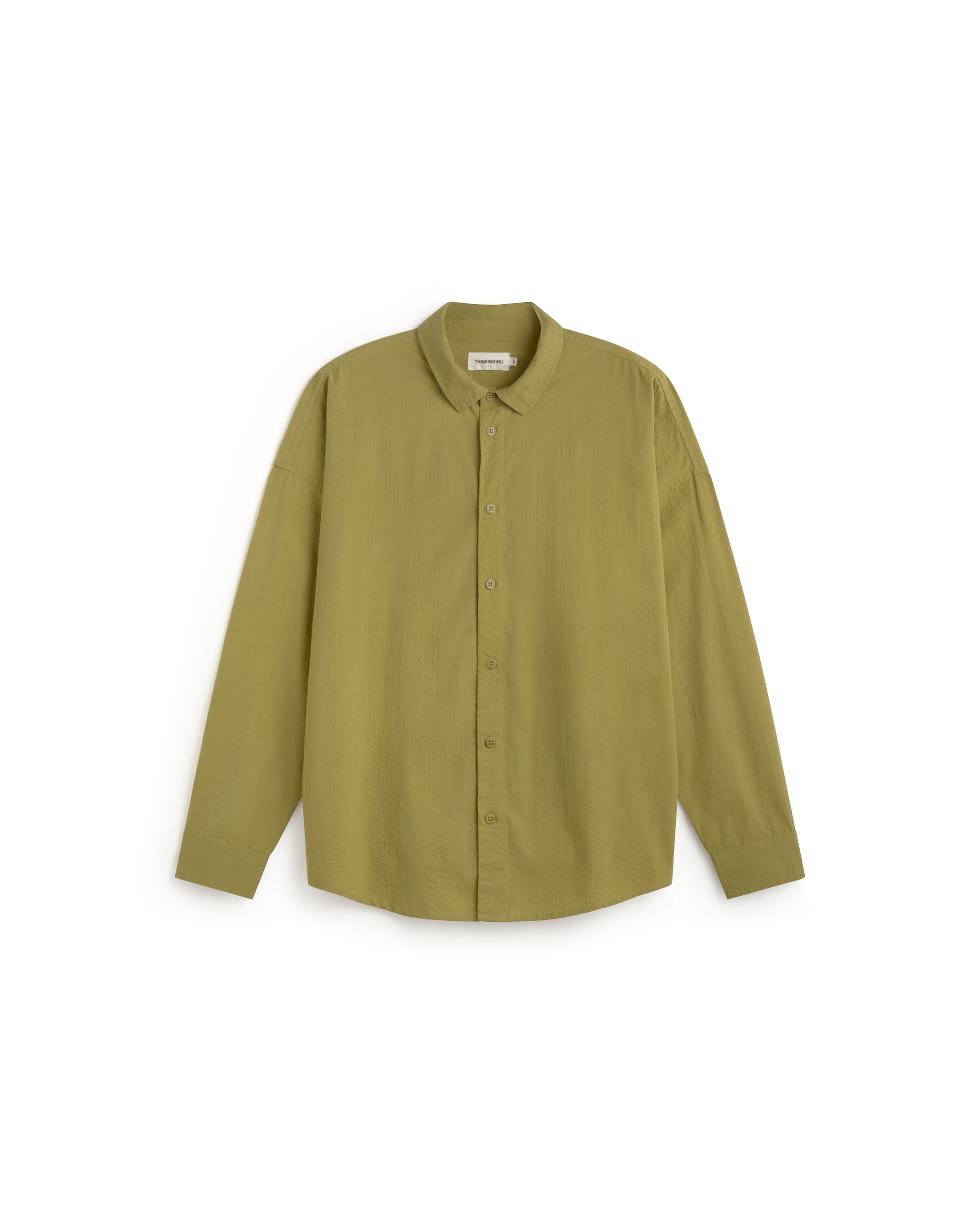 Camisa oversize seersucker verde Haru sostenible silueta - 1