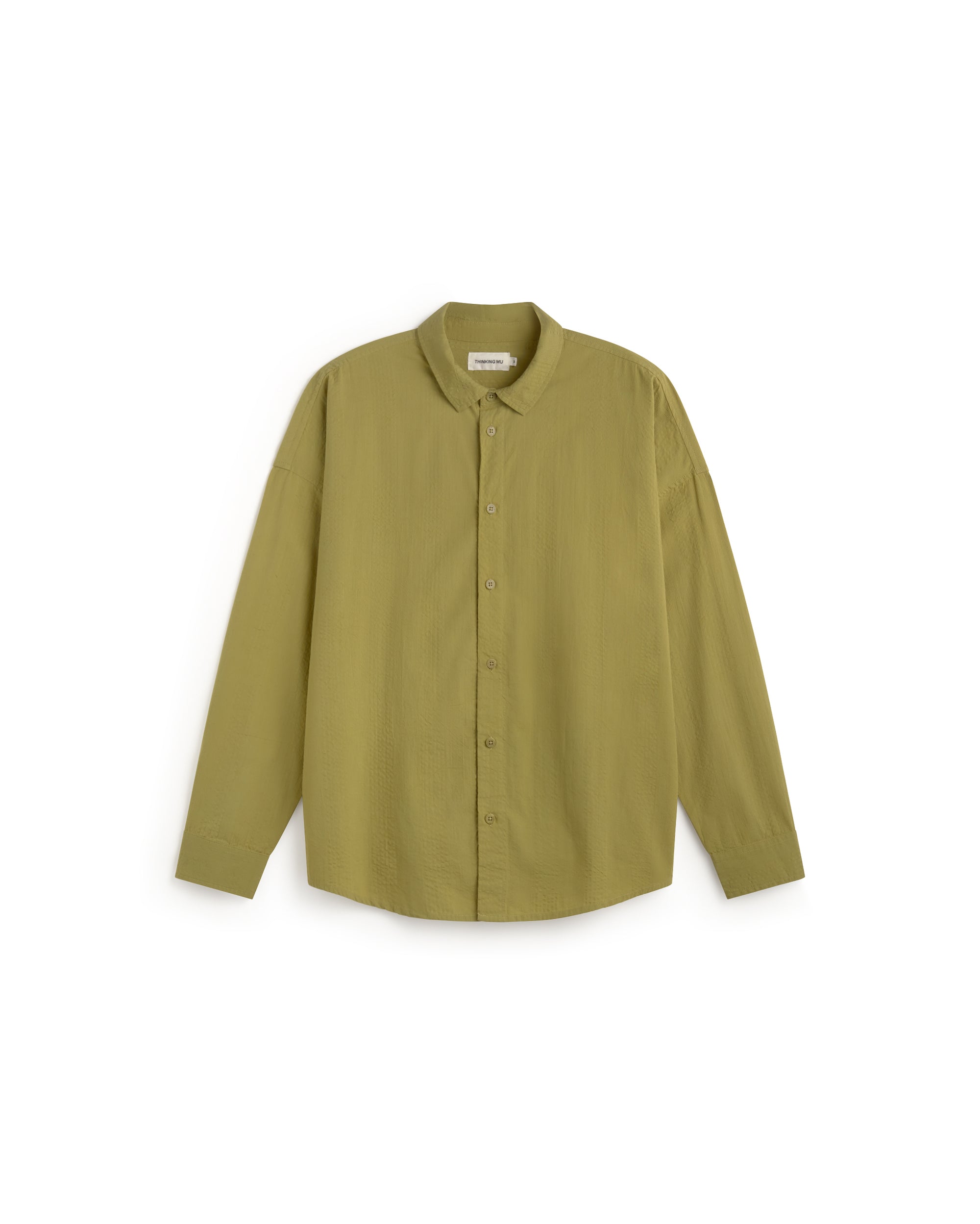 Camisa oversize seersucker verde Haru sostenible silueta - 1