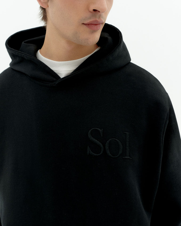 Sudadera capucha negra sol type Simon sostenible-3