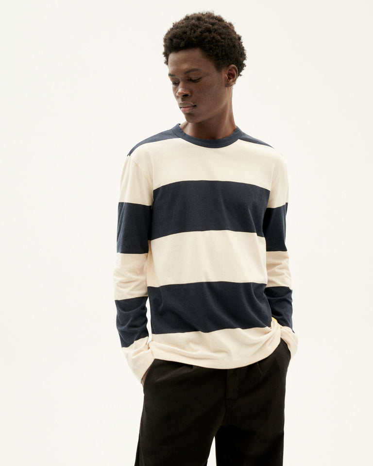 Emilio blue striped organic cotton t-shirt for men | Thinking MU