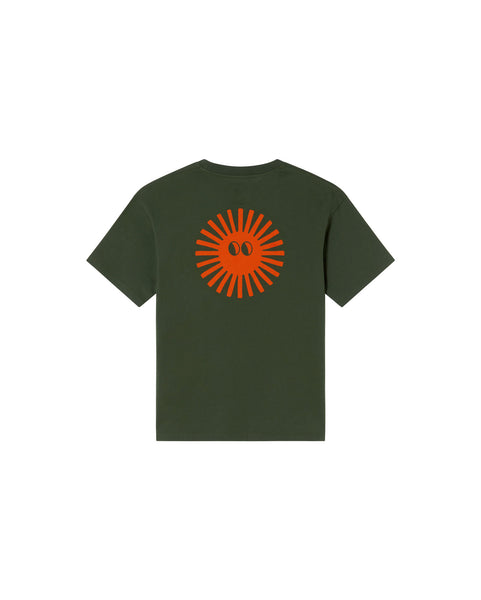Camiseta verde face Sol espalda rojo sostenible hombre Thinking