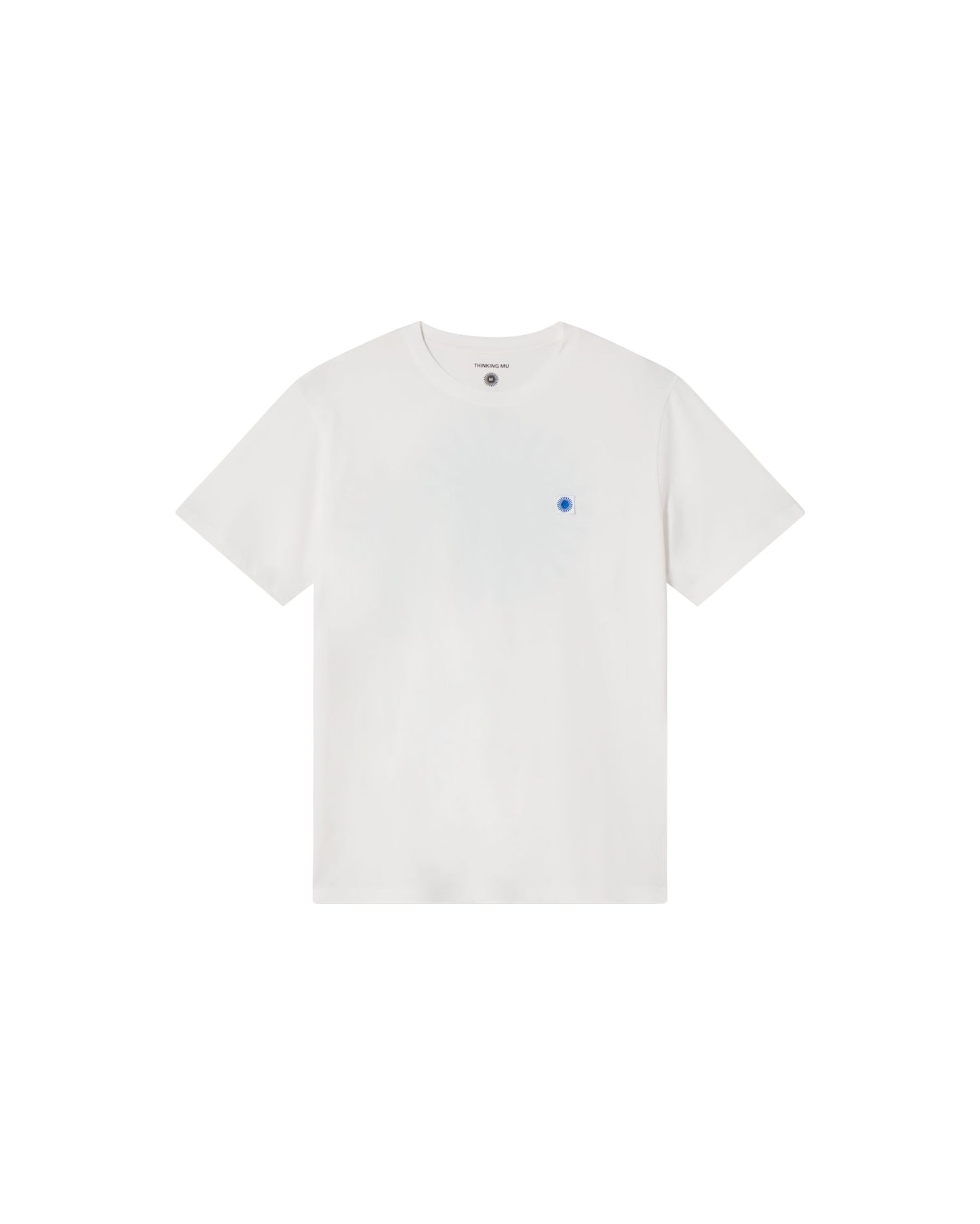 Camiseta blanca sol espalda azul sostenible - silueta 1