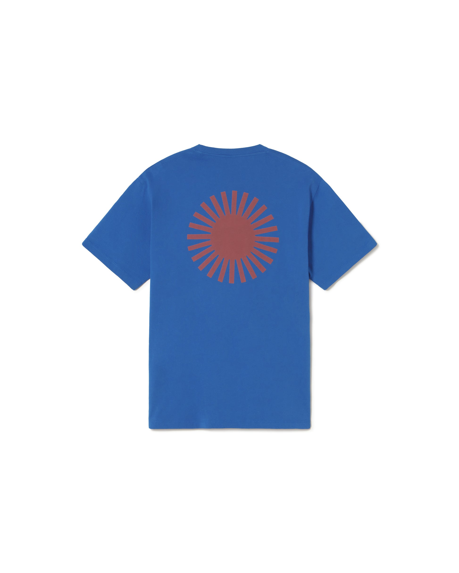 Camiseta azul sol espalda marrón sostenible - silueta 2