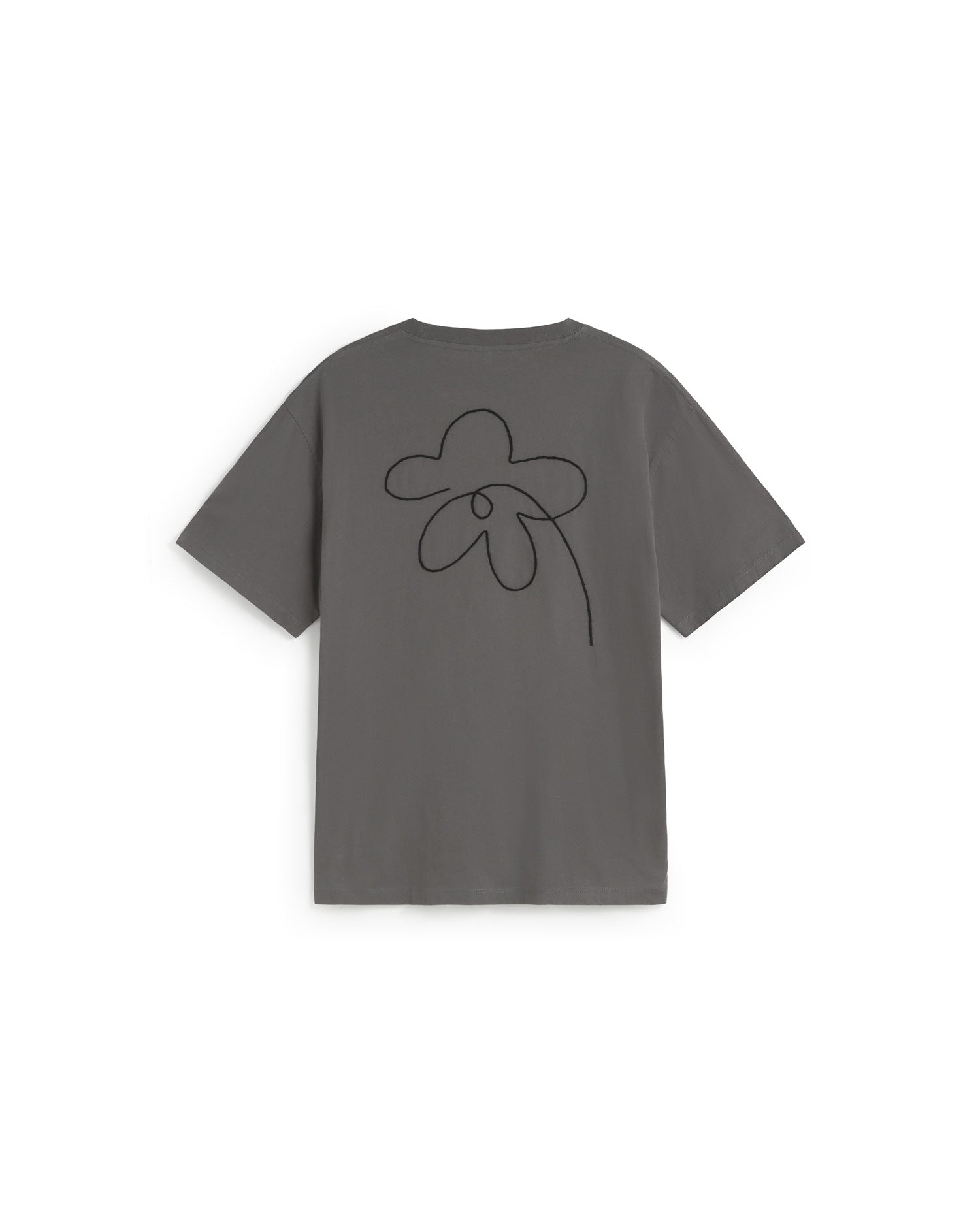 Camiseta gris bordada a mano flower Aaron sostenible silueta - 3