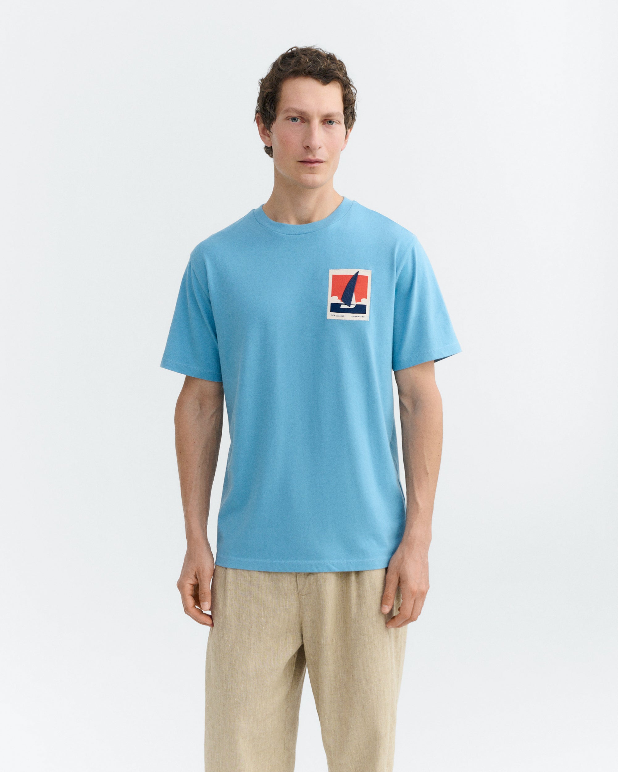 Men's T-Shirt Blue Patched Optimist Zach | Thinking Mu