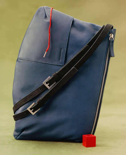Navy and Black Almiel Leather Bag