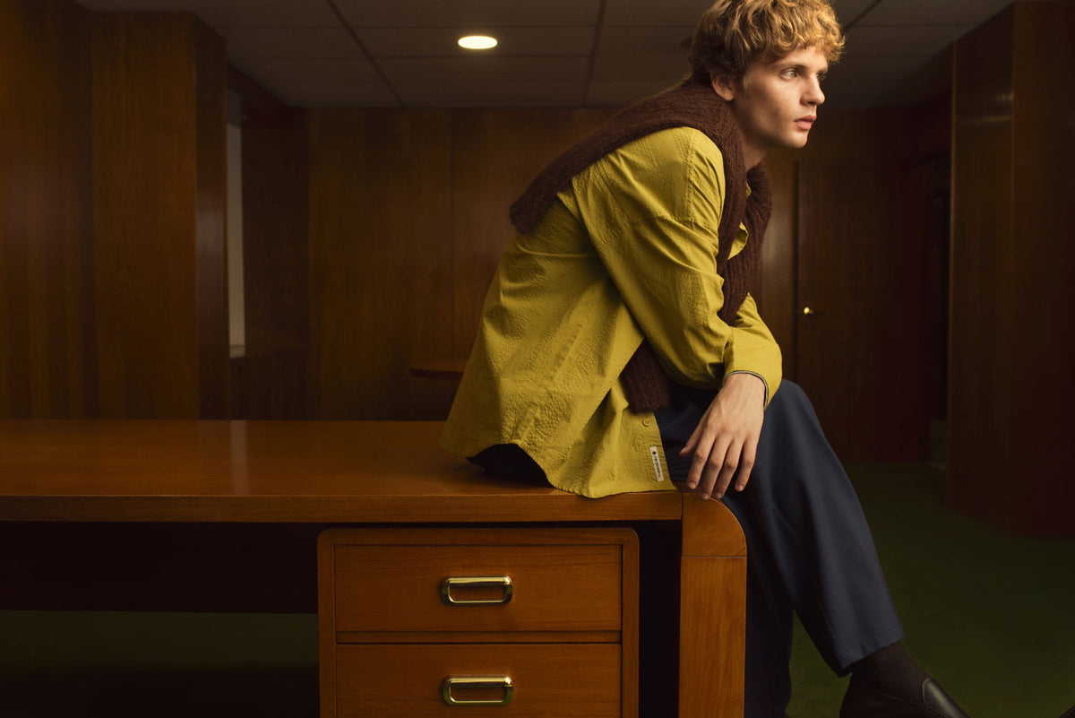 Camisa oversize seersucker verde Haru