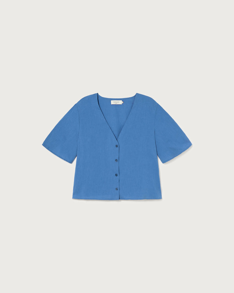 Blusa azul hemp Libelula sostenible -silueta 1