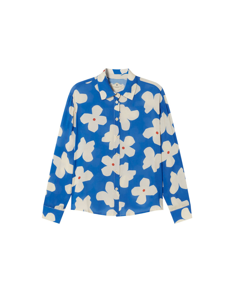 Blusa azul flores butterfly Kati sostenible -siluetax
