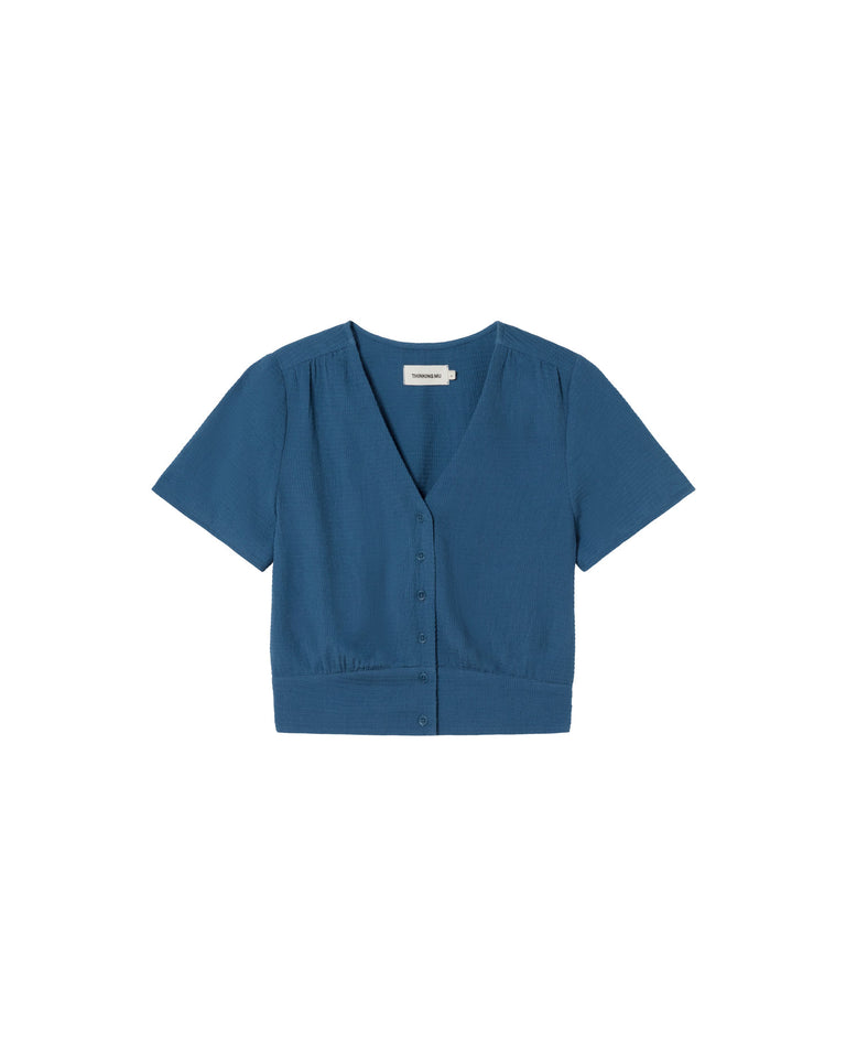 Blusa azul Celina sostenible -siluetax