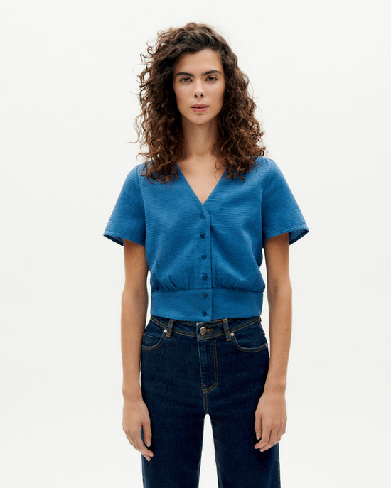 Blusa azul Celina sostenible -1