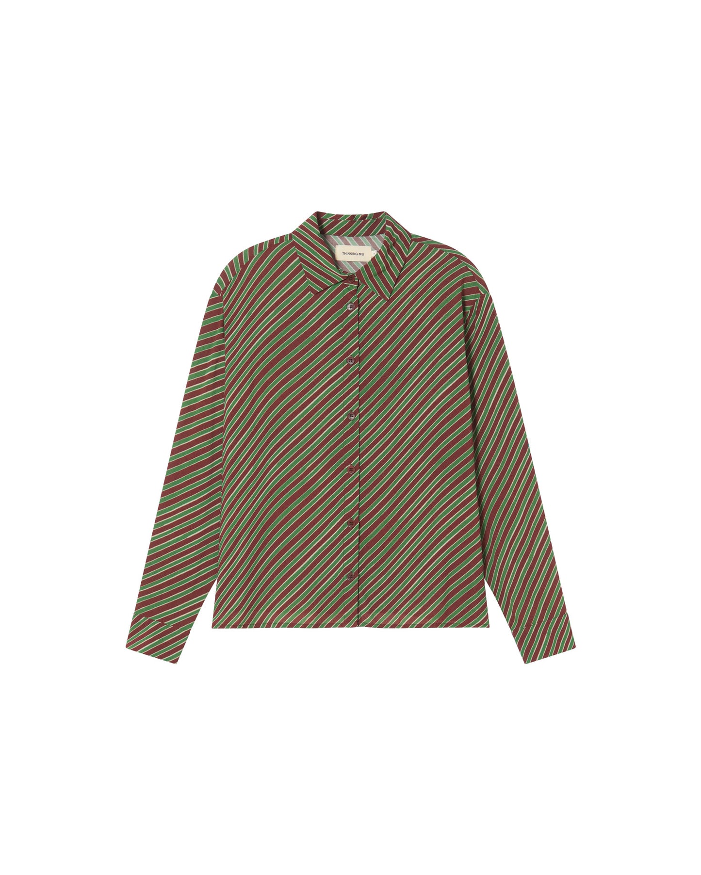 Blusa marrón rayas diagonal Kati sostenible - silueta 1