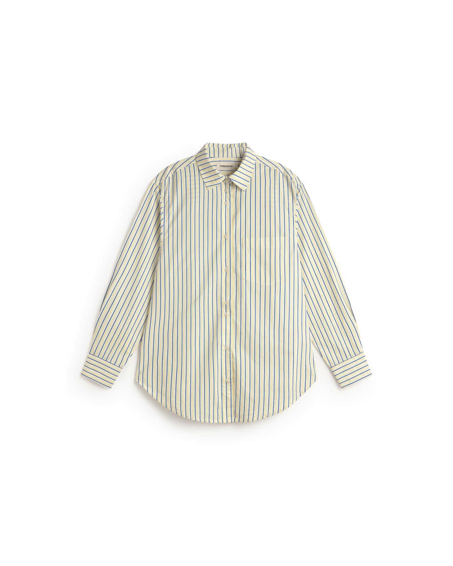 Camisa oversize rayas amarillas y azul Odelia sostenible silueta - 1