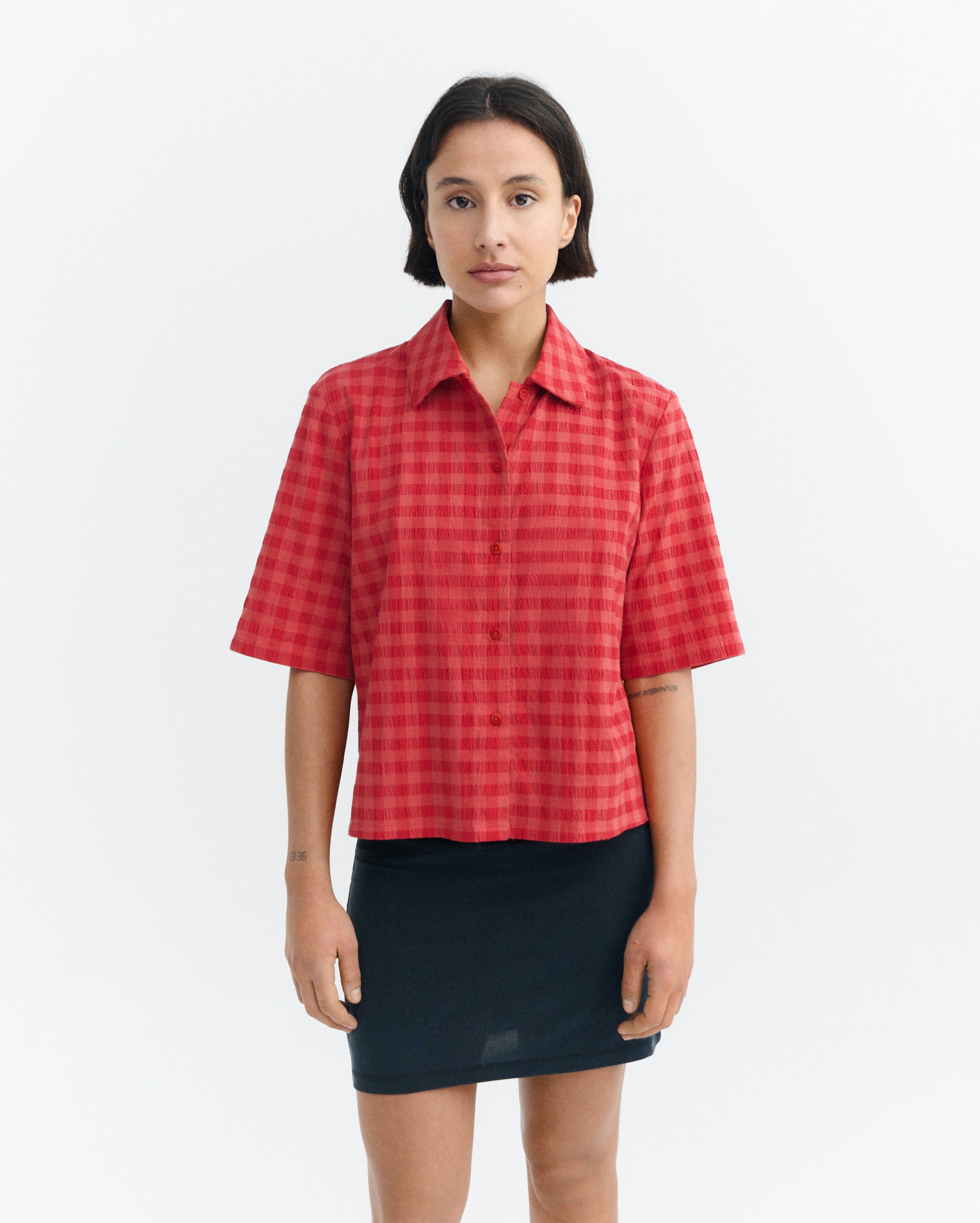 Blusa seersucker roja Ane sostenible - 2